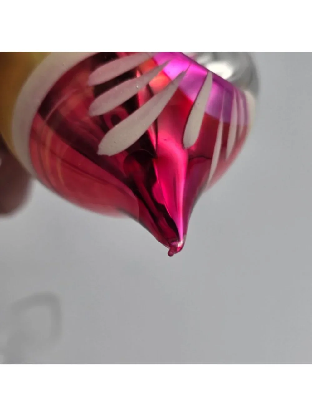 Reflector Glass Ornament Teardrop Indent Red Yellow Flowers Christmas 4